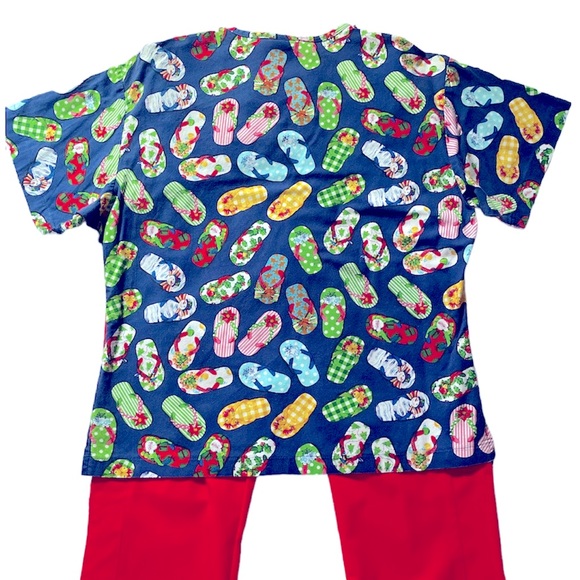 Holiday Flip Flop Uniform Scrub Top by Peaches - Picture 2 of 4